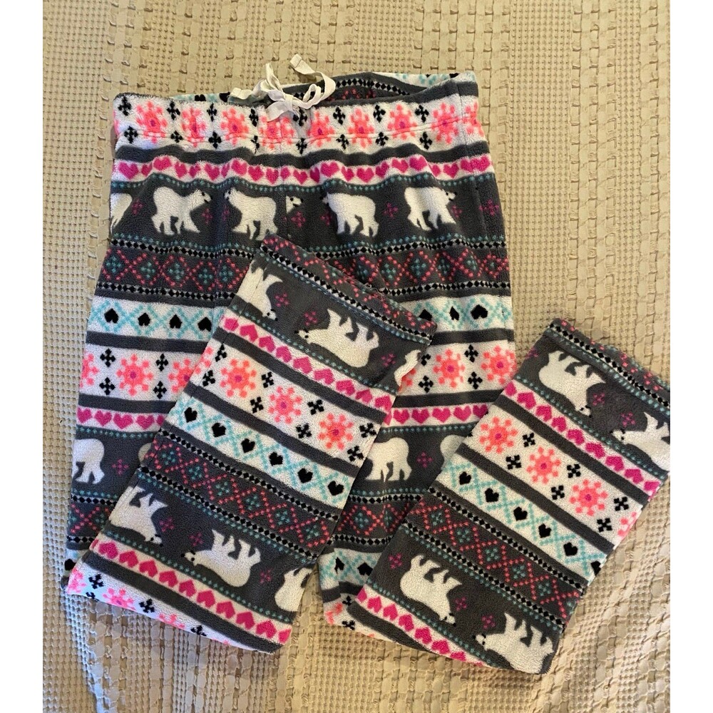 Victor‎ Lounge  Pajama Pants Plus Size 1X Polar Bear Fleece Tie Elastic Waist - Picture 3 of 9